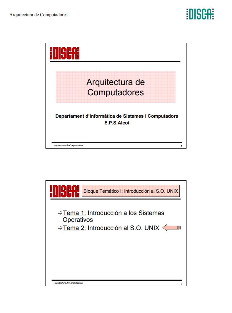 Imágen de pdf Introducción al S.O. UNIX - Arquitectura de Computadores